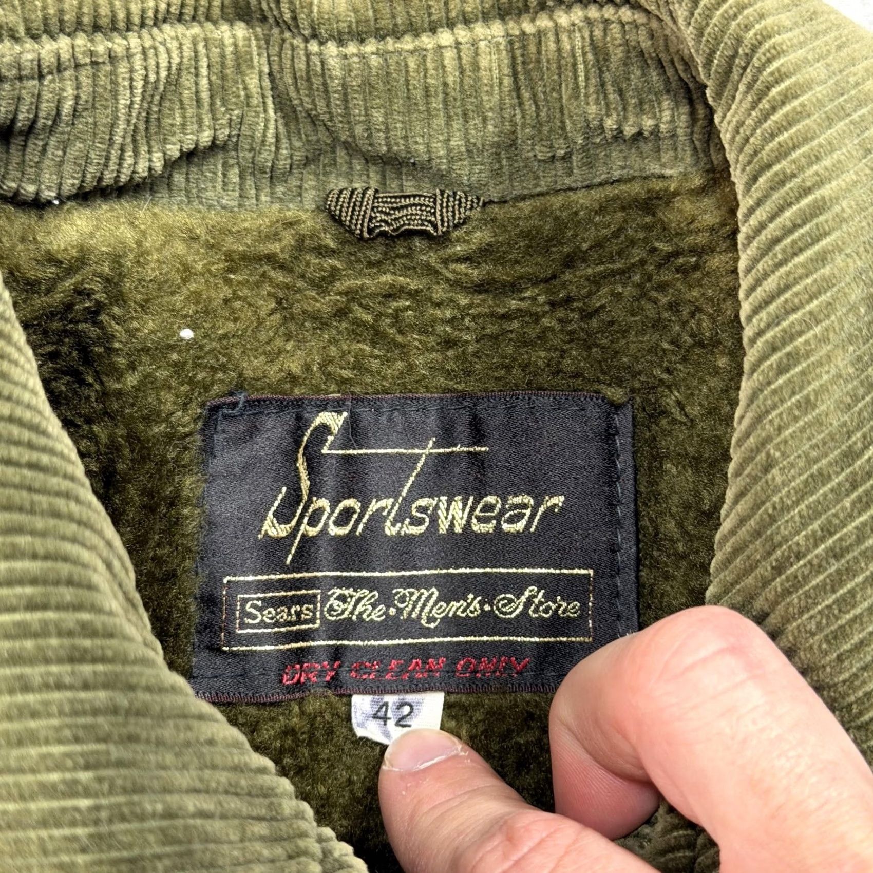 Sears Vintage Sears Coat Mens 42 Green Corduroy Field Military Faux Fur Lined Outdoor Coat Size US XS / EU 42 / 0 - 2 Thumbnail