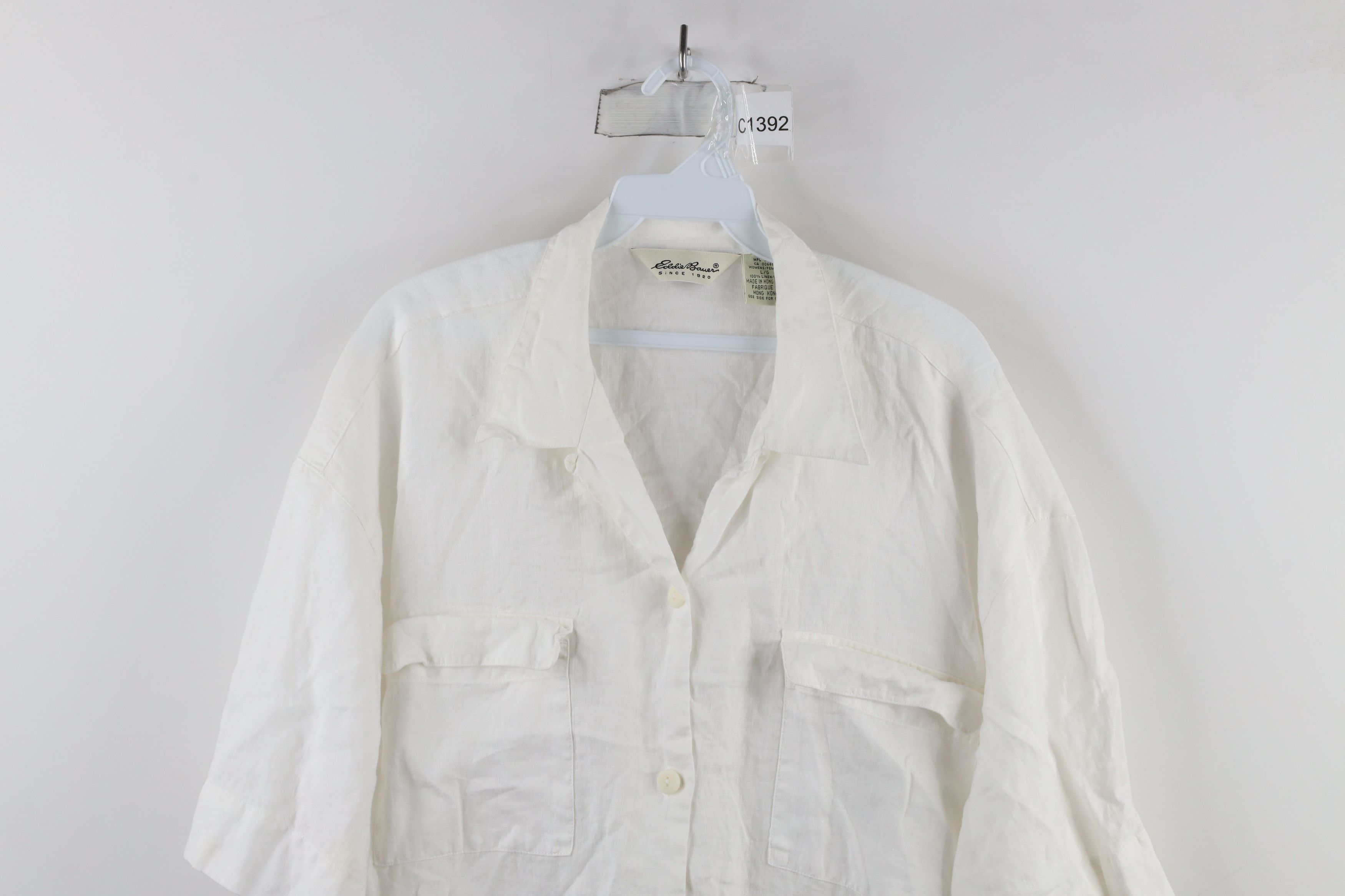 Eddie Bauer × Vintage Vintage 90s Eddie Bauer Linen Baggy Button Shirt White Size L / US 10 / IT 46 - 2 Thumbnail