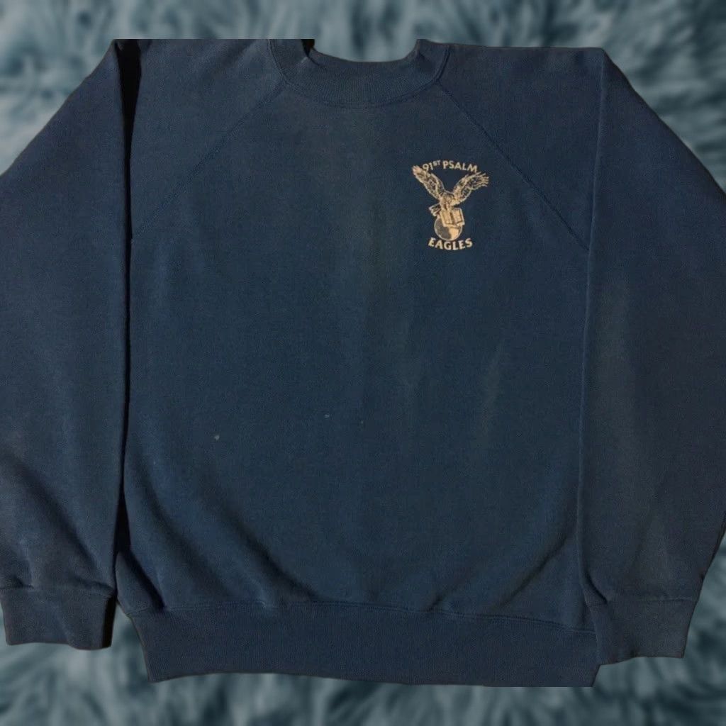 Vintage VINTAGE 80s 91st Psalm School Eagles Faded Distressed Sweatshirt S Mens Blue Pullover Hoodie US Made Size US S / EU 44-46 / 1 - 1 Thumbnail