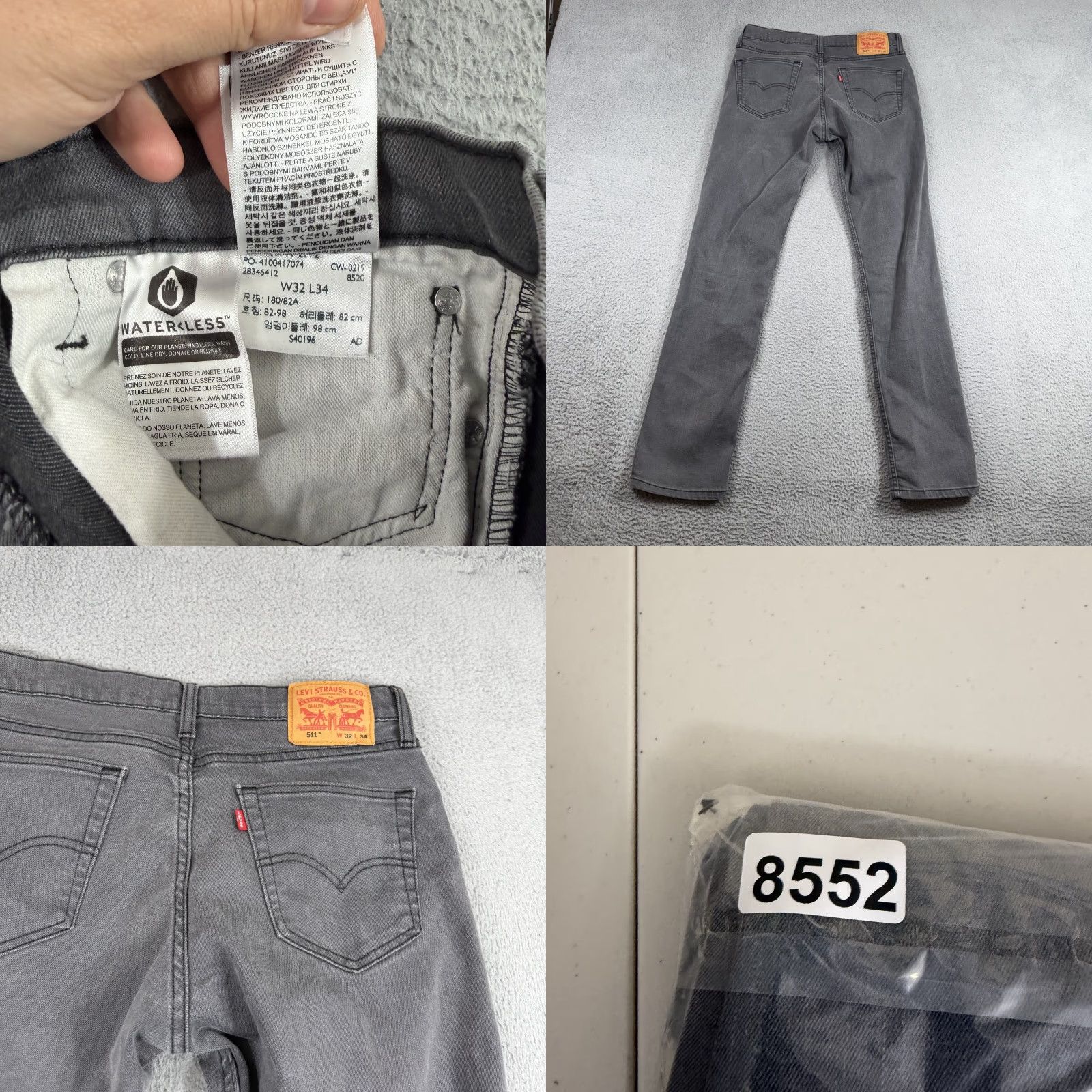 Levi's Levi's 511 Jeans Mens 32x34 Gray Slim Fit Stretch Denim Pants Size US 32 / EU 48 - 8 Thumbnail