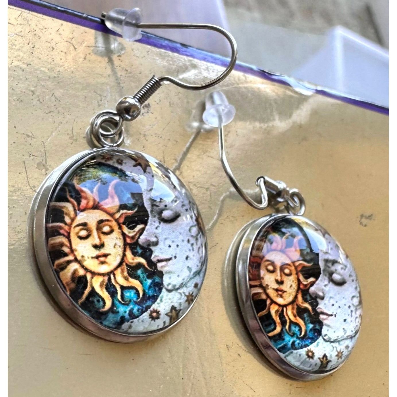 Handmade Sun Moon Earrings Navy Blue Eclectic Planet Astrology Zodiac Size ONE SIZE - 7 Thumbnail