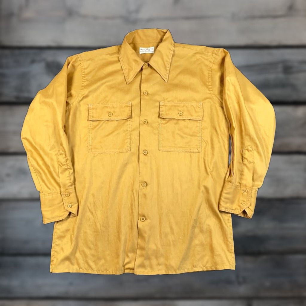 Arrow VTG Arrow Lightweight Shirt Dark Yellow 70s 80s Retro Mod Dad Style Large Men Button-Up Collared Long Sleeve Casual Vintage Yes Size US L / EU 52-54 / 3 - 1 Thumbnail