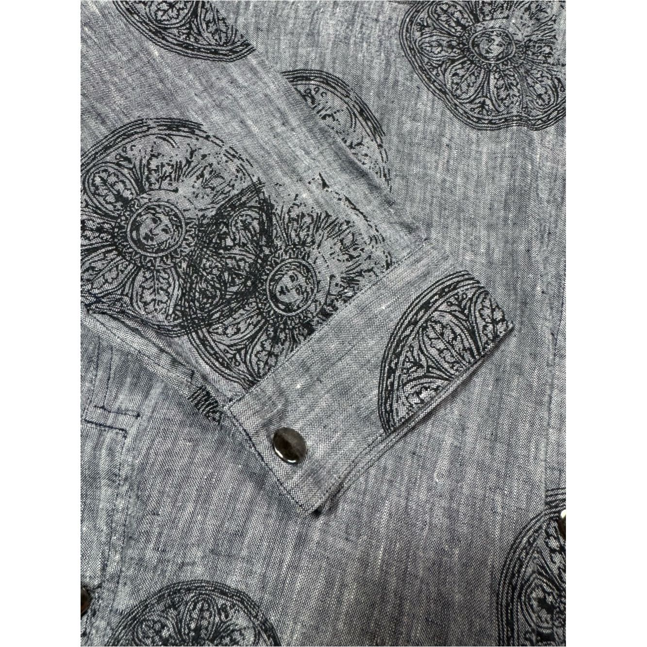 Chicos Chico's Gray Medallion Print Snap Button Linen Shirt Size 2 Size L / US 10 / IT 46 - 9 Thumbnail