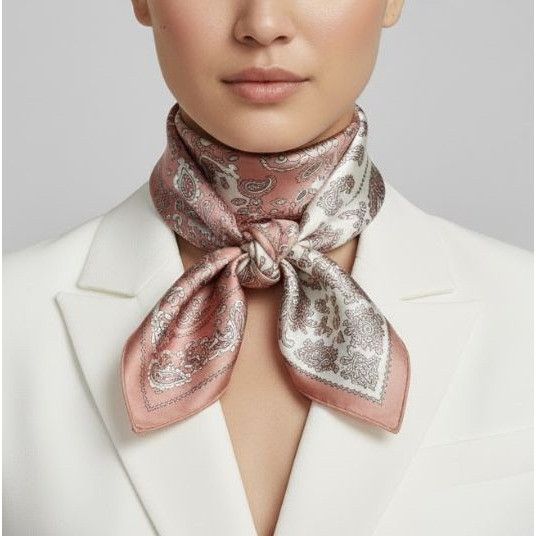 Other ❤️Silky Two Tone Paisley Satin Scarf Pink White Bandana Squa Size ONE SIZE - 1 Thumbnail