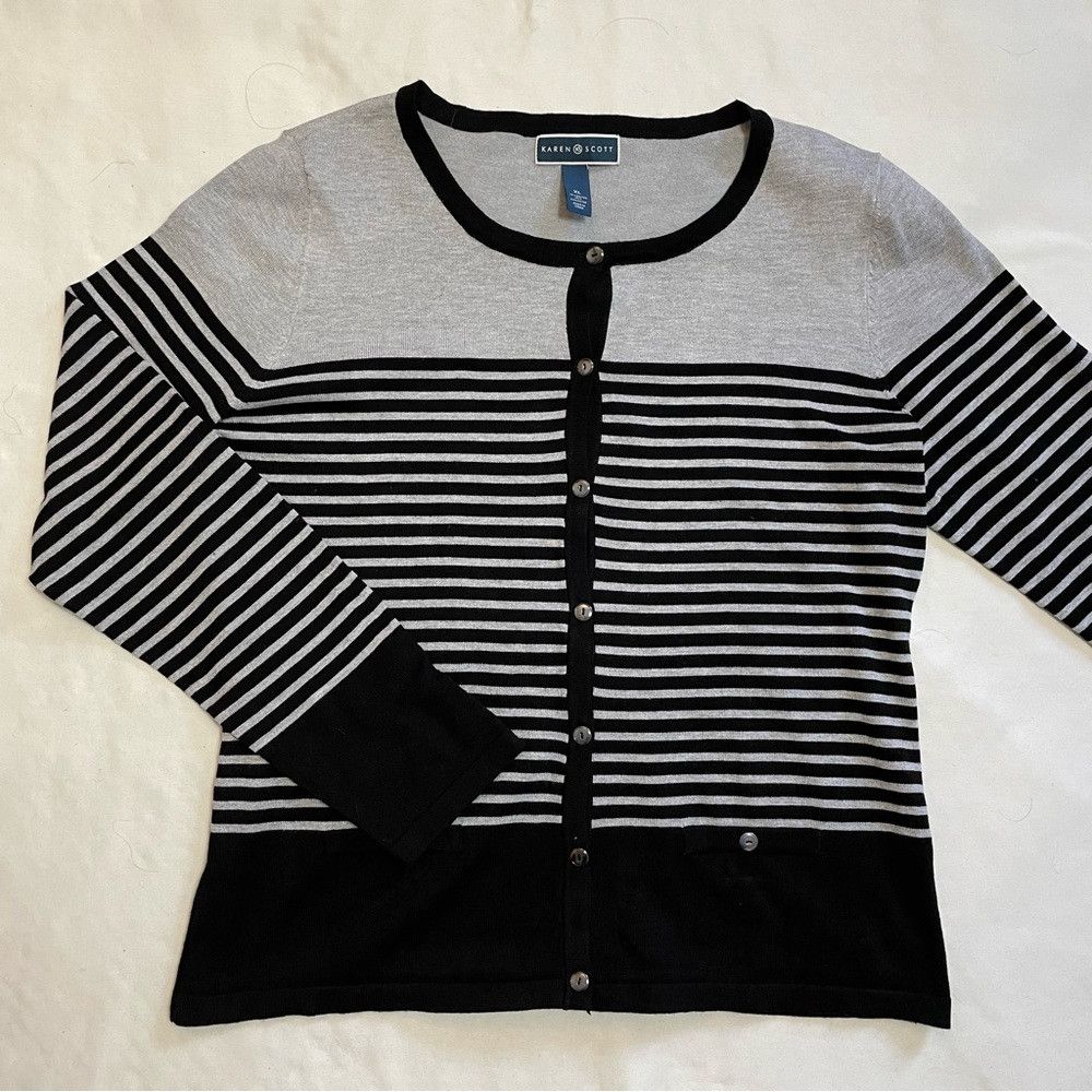 Other Karen Scott Gray Black Stripes Cardigan Size XL Size XL / US 12-14 / IT 48-50 - 5 Thumbnail