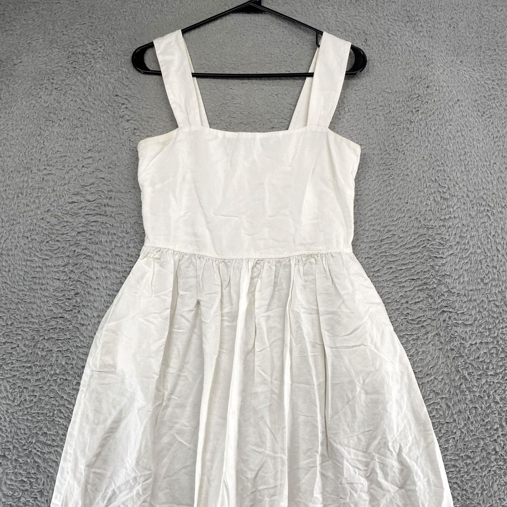 Uniqlo Uniqlo Sundress Womens S White Smocked Square Neck Midi Linen Dress Fit Flare Casual Travel Sleeveless Size S / US 4 / IT 40 - 3 Thumbnail