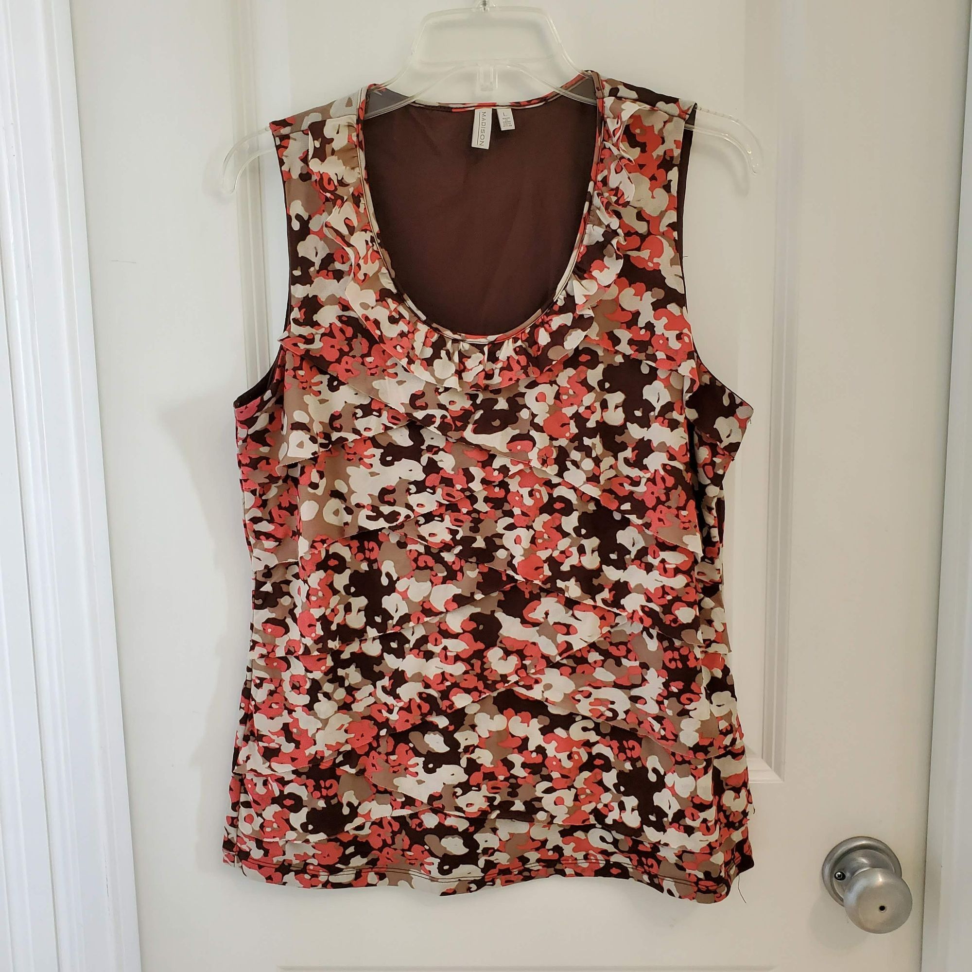 Madison Madison Sleeveless Print Blouse, size L, Brown & Pink, Multi Size L / US 10 / IT 46 - 1 Thumbnail