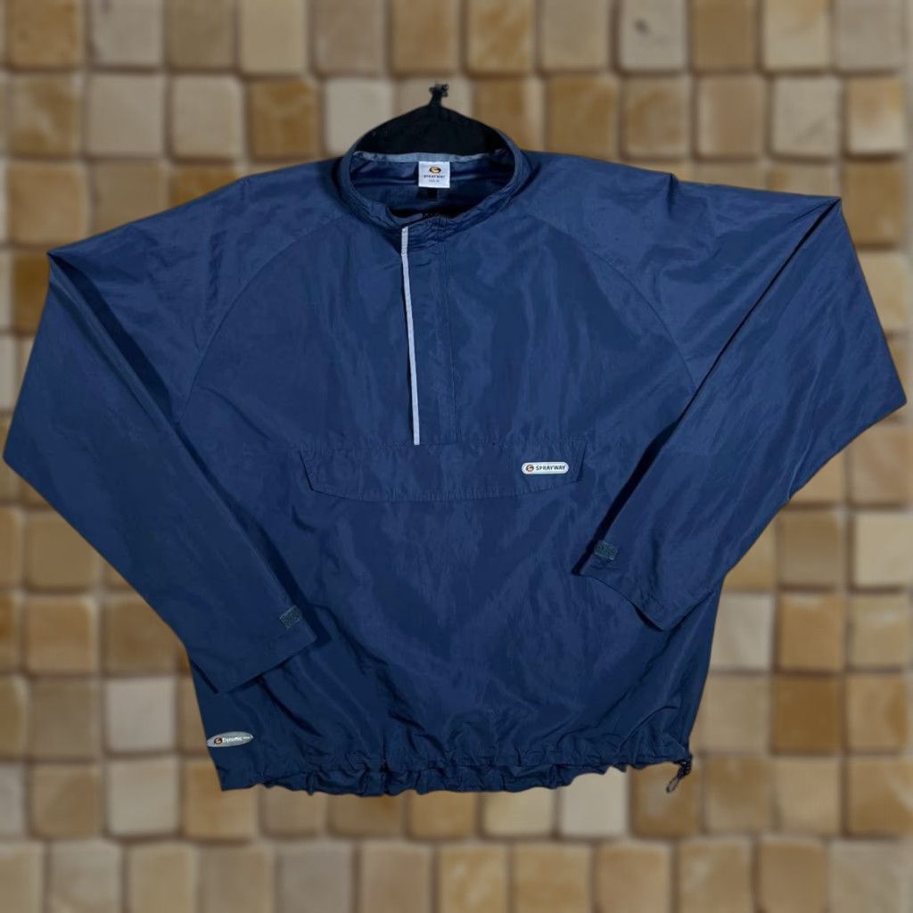 Vintage Sprayway Microlite Top Kangaroo Pouch 1/4 Zip Lightweight Windbreaker Jacket XL Navy Blue Mens Windbreaker 90s? Size US XL / EU 56 / 4 - 1 Thumbnail