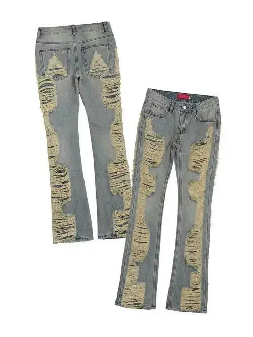 Jean hiphop damaged ripped faded flared jeans Size US 30 / EU 46 - 4 Thumbnail