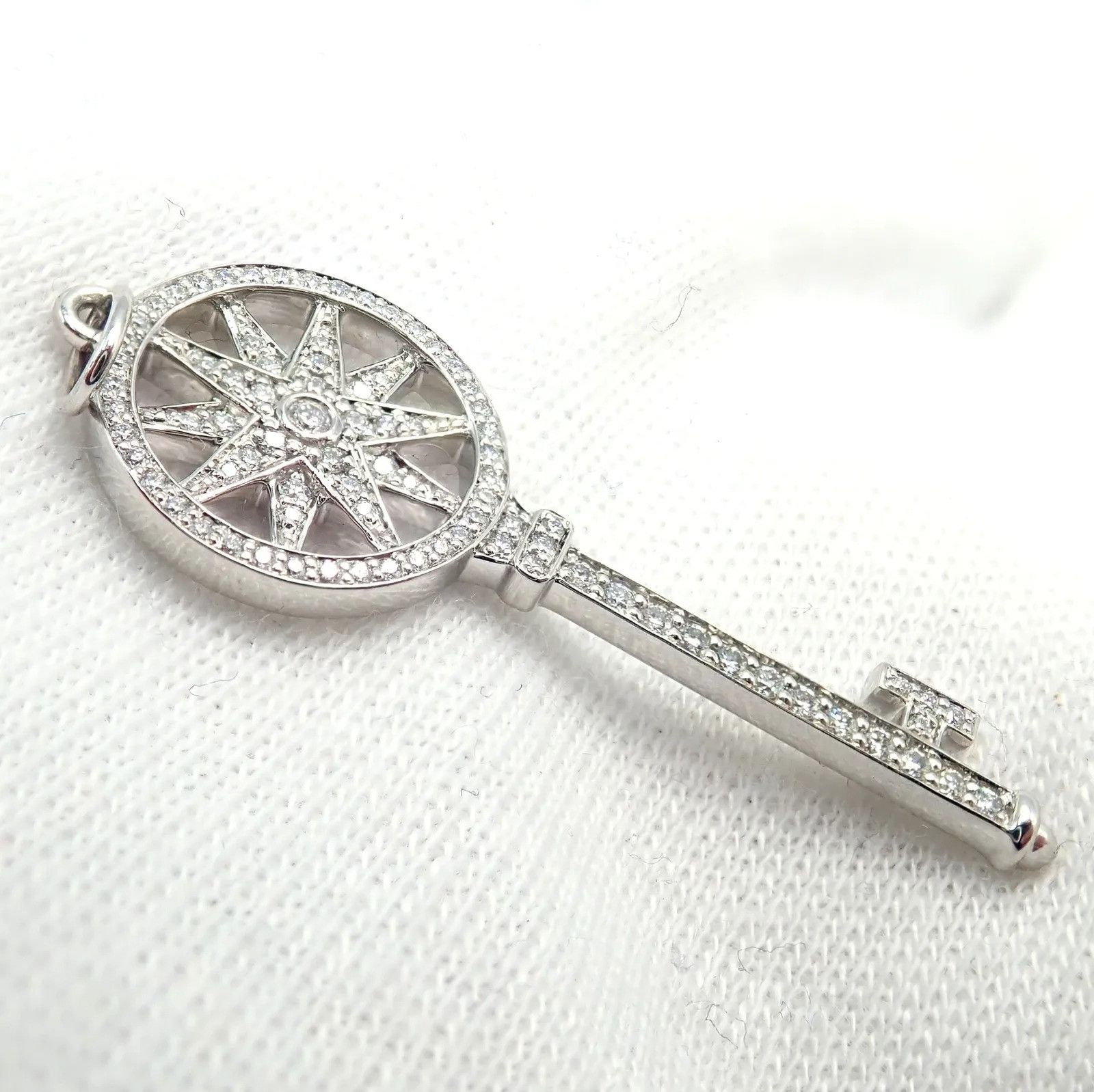 Tiffany & Co Platinum Diamond Key Star Pendant Necklace