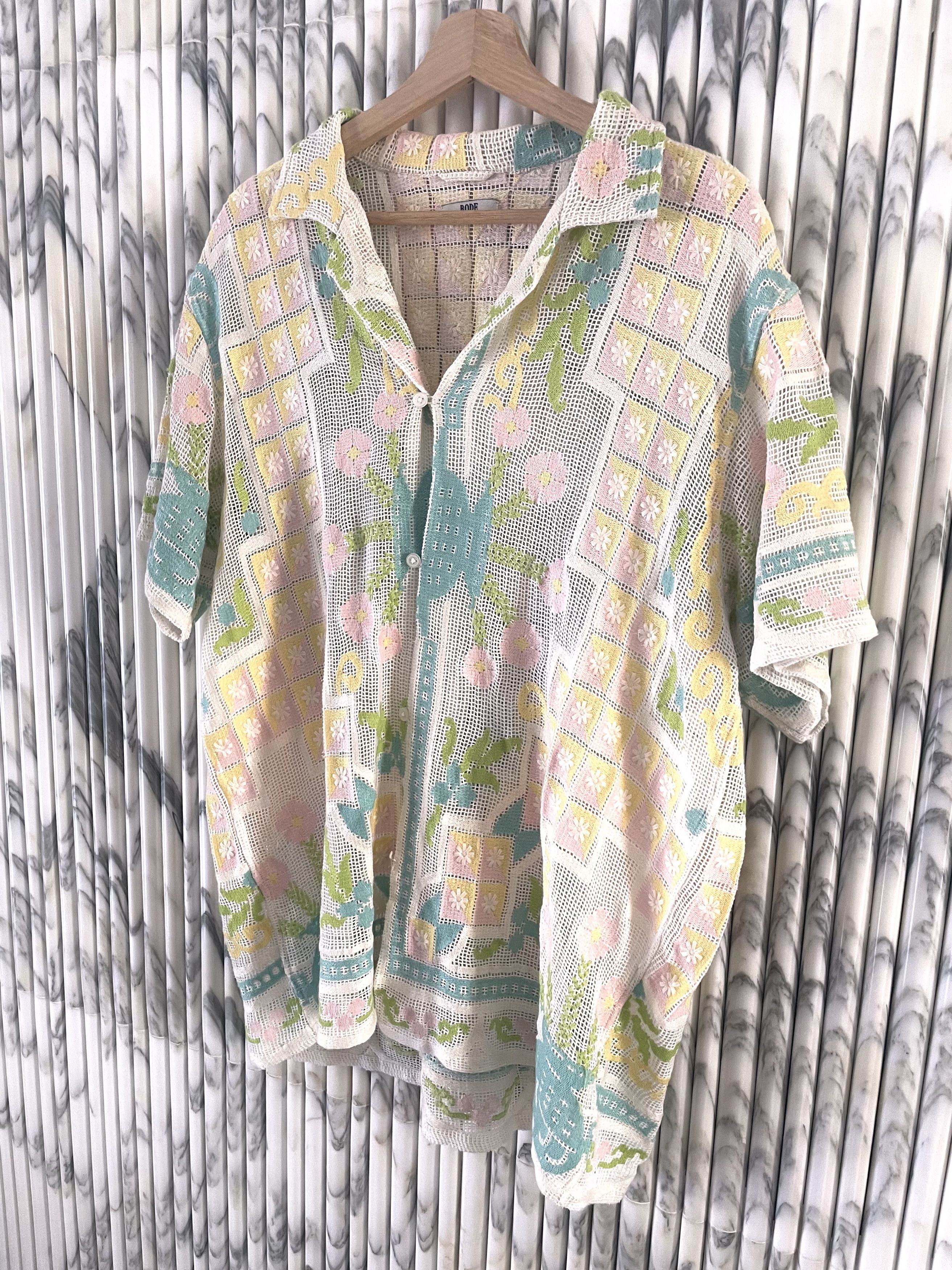 Bode SUMMER GARDEN FLORAL CROCHET LACE EMBROIDERED SHIRT Size US L / EU 52-54 / 3 - 2 Thumbnail