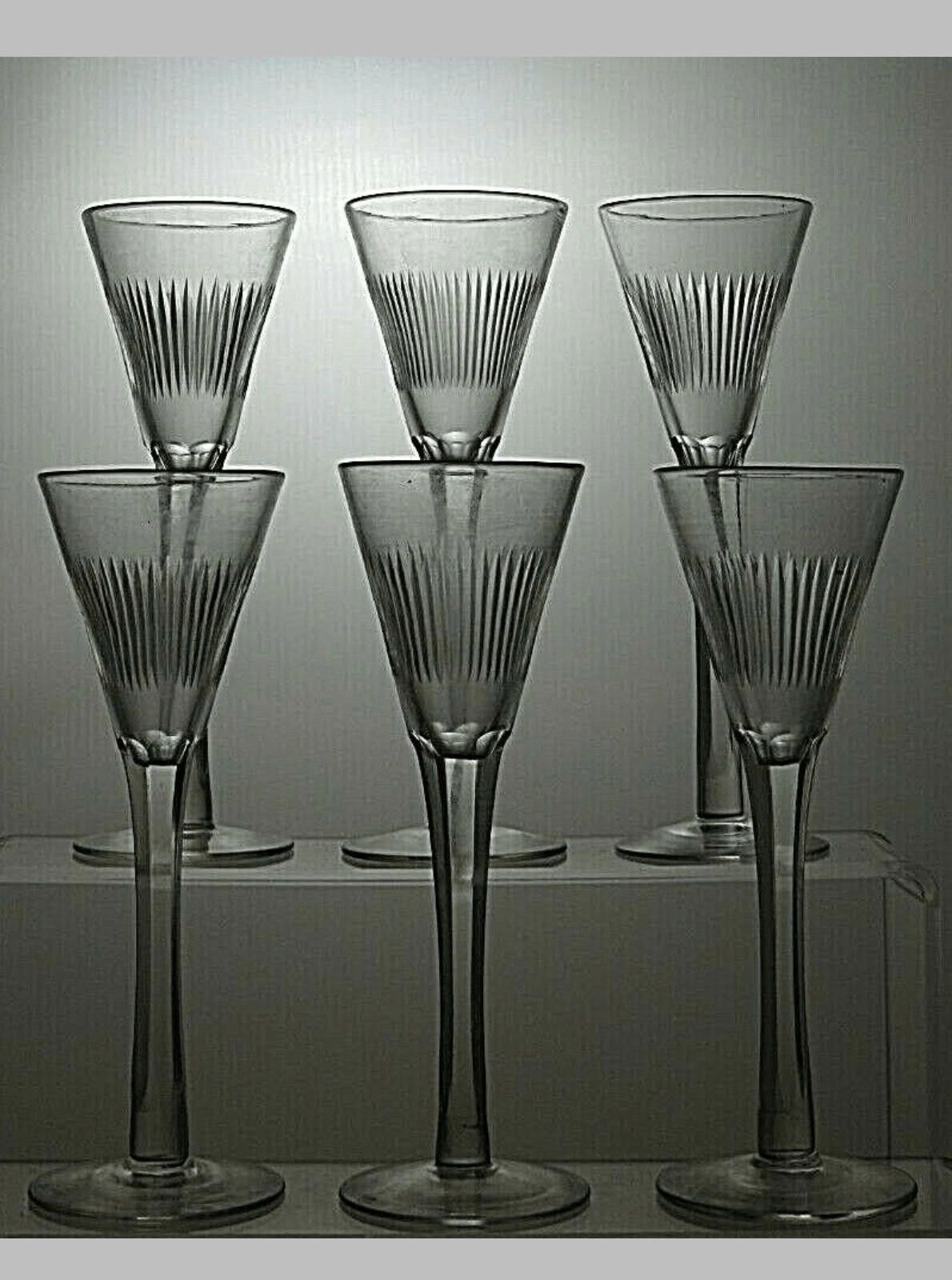 Long stemmed Set Of 6 Cut Crystal Sherry Glasses 5 3/4