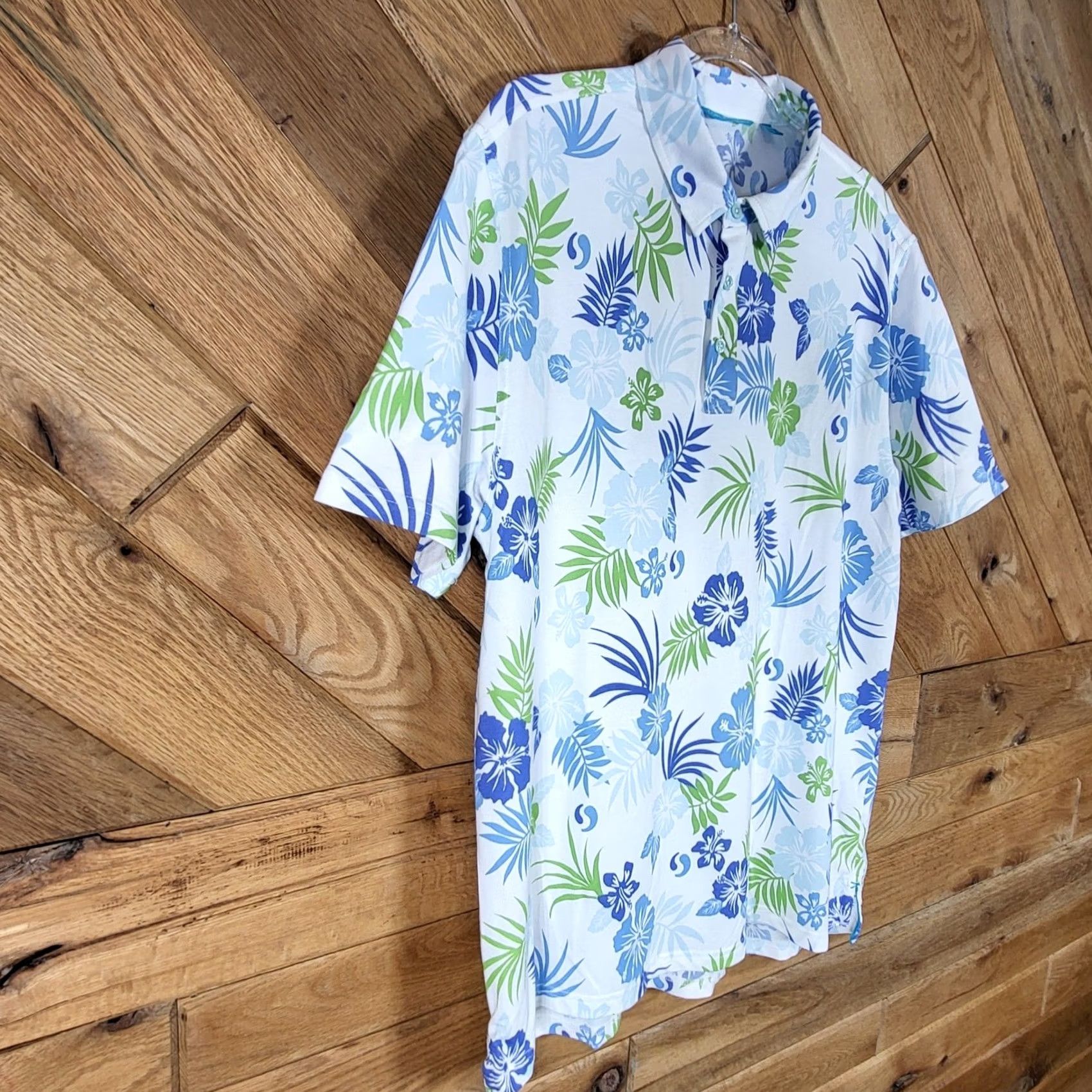 Tori Richard Tori Richard Polo Shirt Mens L Hawaiian Tropical Hibiscus Floral White Blue Size US L / EU 52-54 / 3 - 7 Thumbnail