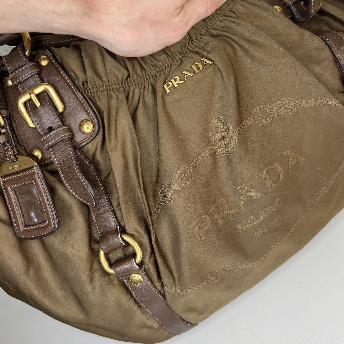 Prada Prada Milano Shoulder Tote Bag Brown Leather Big Logo Size ONE SIZE - 7 Thumbnail