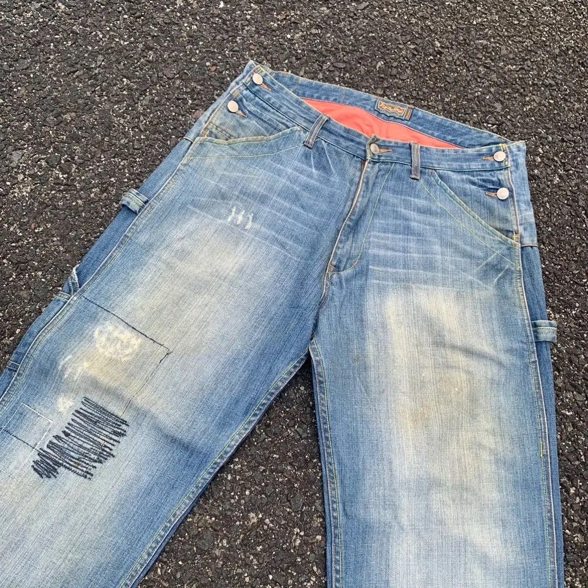 Japanese Brand Vintage Flip The Script Denim Baggy Hip Hop Jeans Pants Size US 35 - 5 Thumbnail