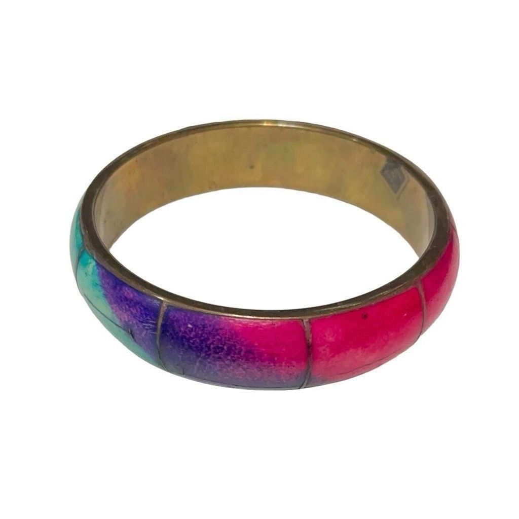 Other Vintage 70s Style Vibe Chunky Brass Bangle Rainbow Bracelet Size ONE SIZE - 6 Thumbnail