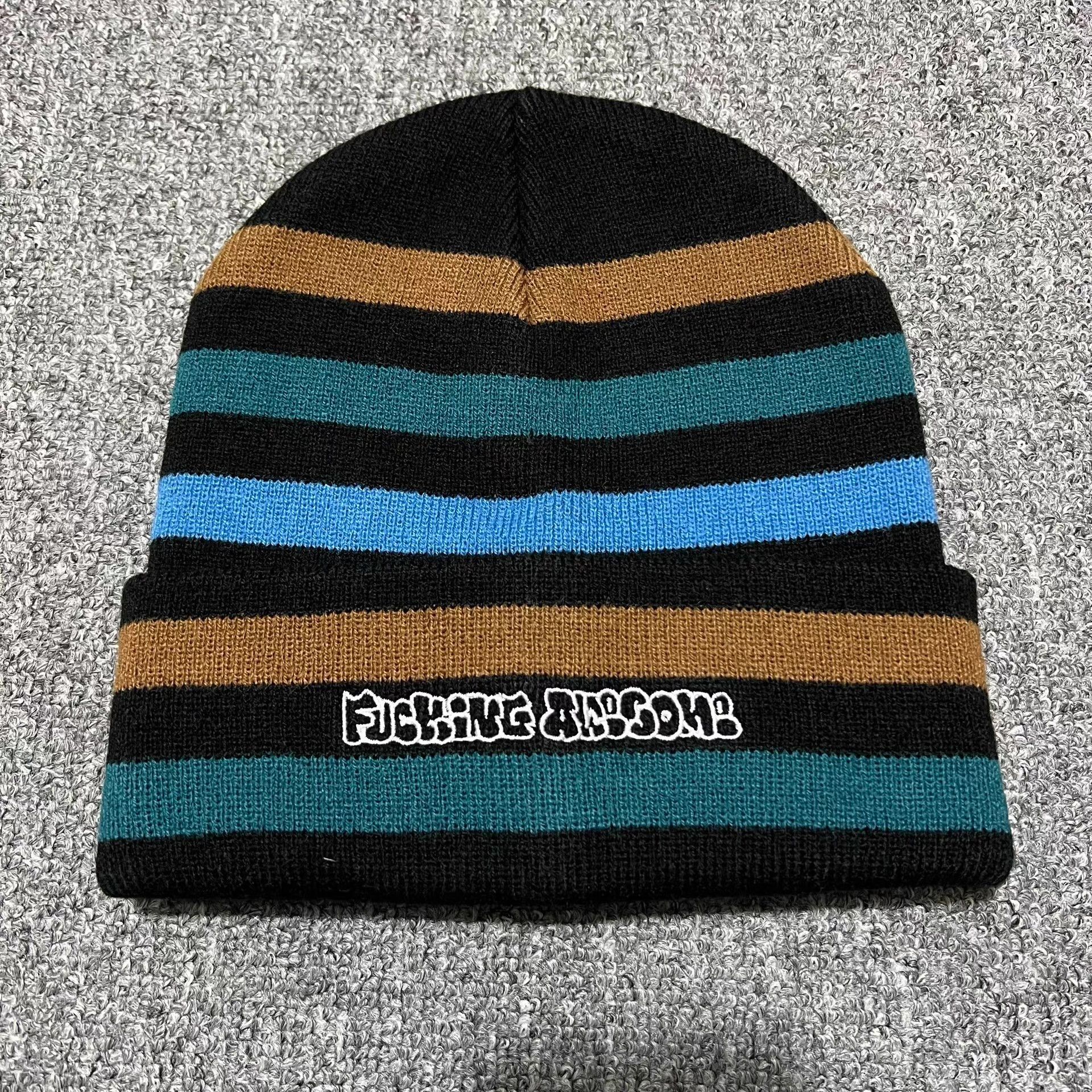 Fucking Awesome Fucking Awesome Embroidered Striped Knitted Beanie Q7 Size ONE SIZE - 7 Thumbnail