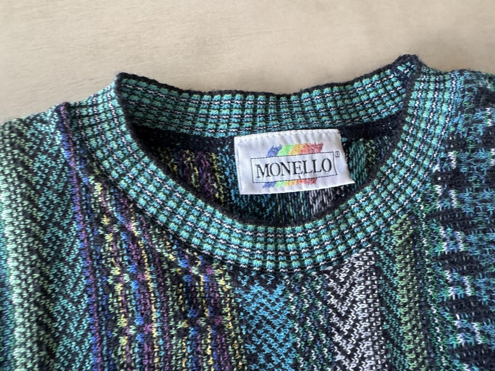 Frankie Morello Monello M 90s Teal Blue Pattern Biggie Sweater Size US M / EU 48-50 / 2 - 7 Thumbnail
