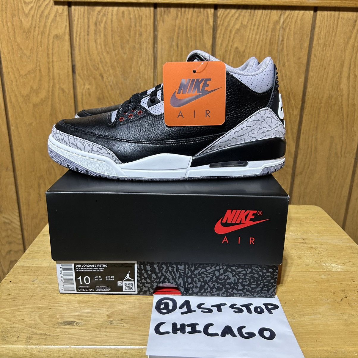 Designer × Jordan Brand × Nike Nike Air Jordan 3 Retro Black Cement 2024 Men’s Size 10 NEW Size US 10 / EU 43 - 6 Thumbnail
