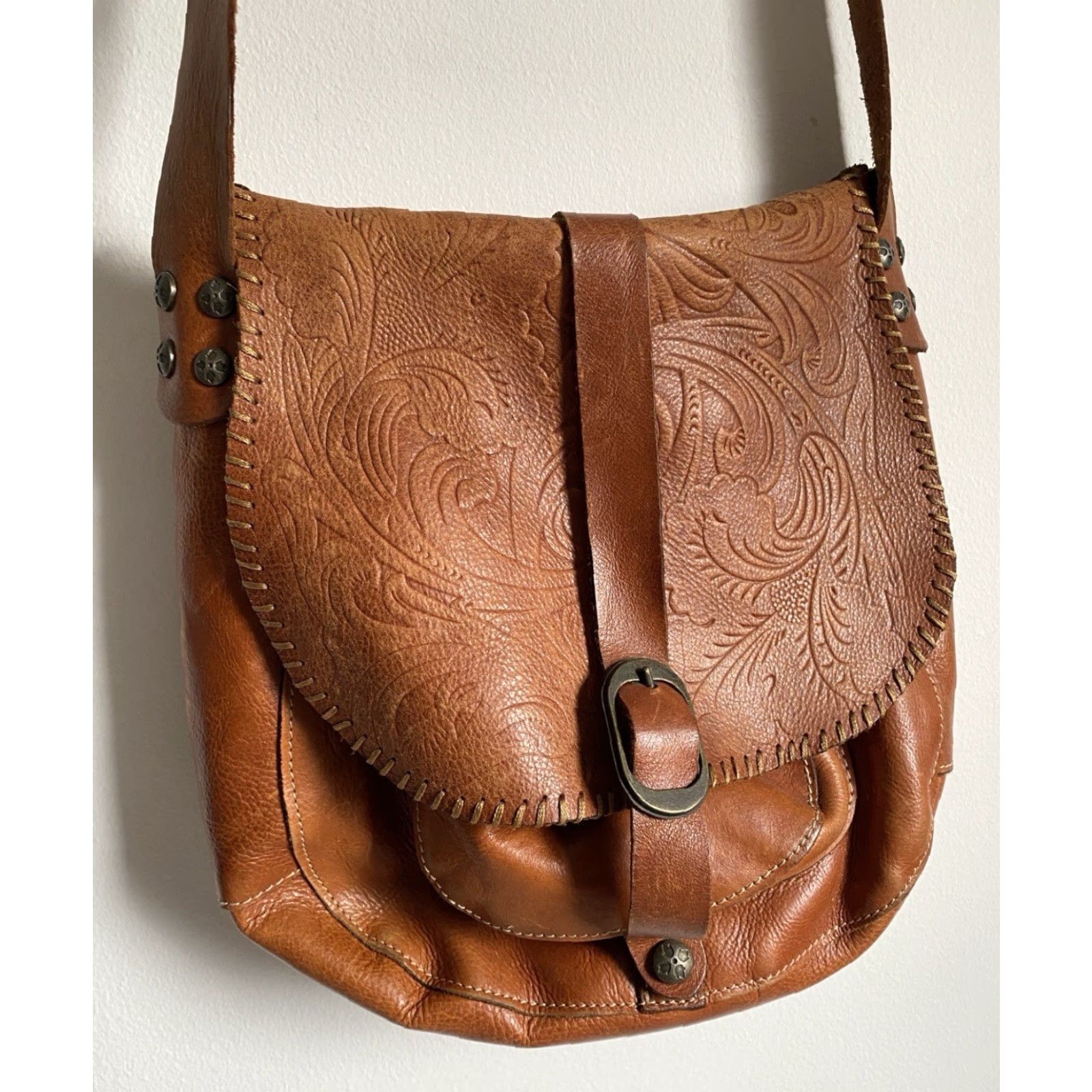 Patricia Nash VINTAGE Patricia Nash Barcelona Saddle Bag Italian Leather Brown Women’s Size ONE SIZE - 4 Thumbnail