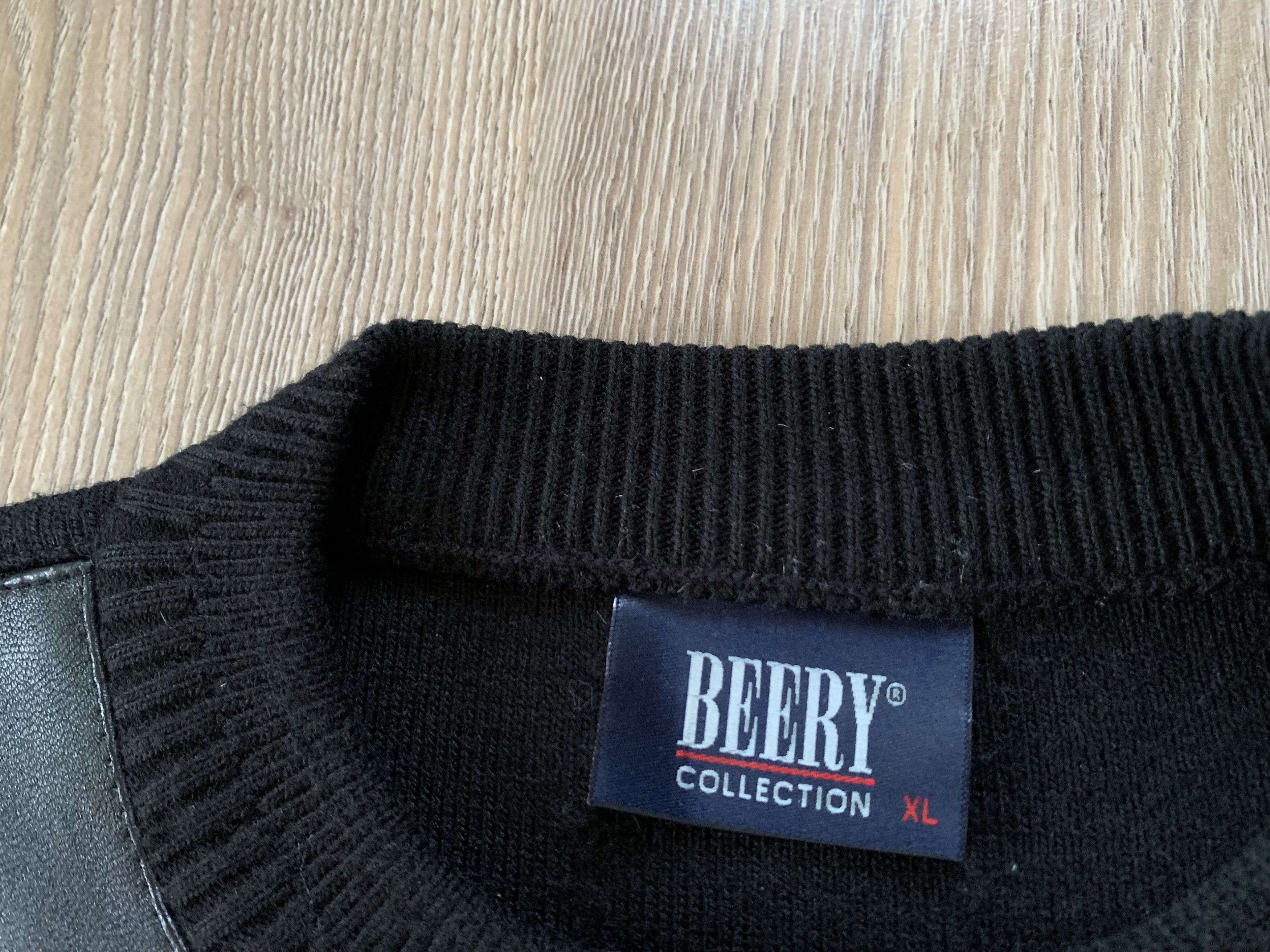 Vintage Beery Collection Black Combined Sweatshirt Leather Wool Size US L / EU 52-54 / 3 - 6 Thumbnail
