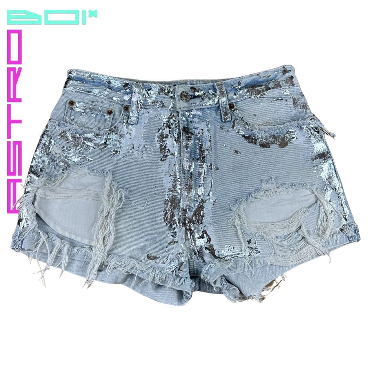 Abercrombie & Fitch Abercrombie + Fitch Blue Foiled Denim Shorts - 26" Size 26" / US 2 / IT 38 - 2 Thumbnail
