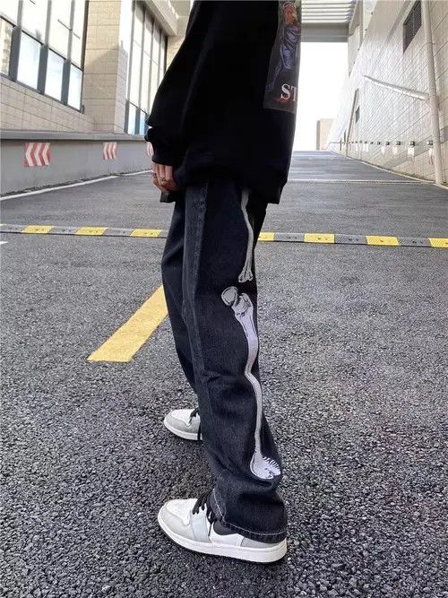 Designer × Vintage Retro y2k skeleton print black jeans Size 30" / US 8 / IT 44 - 2 Thumbnail