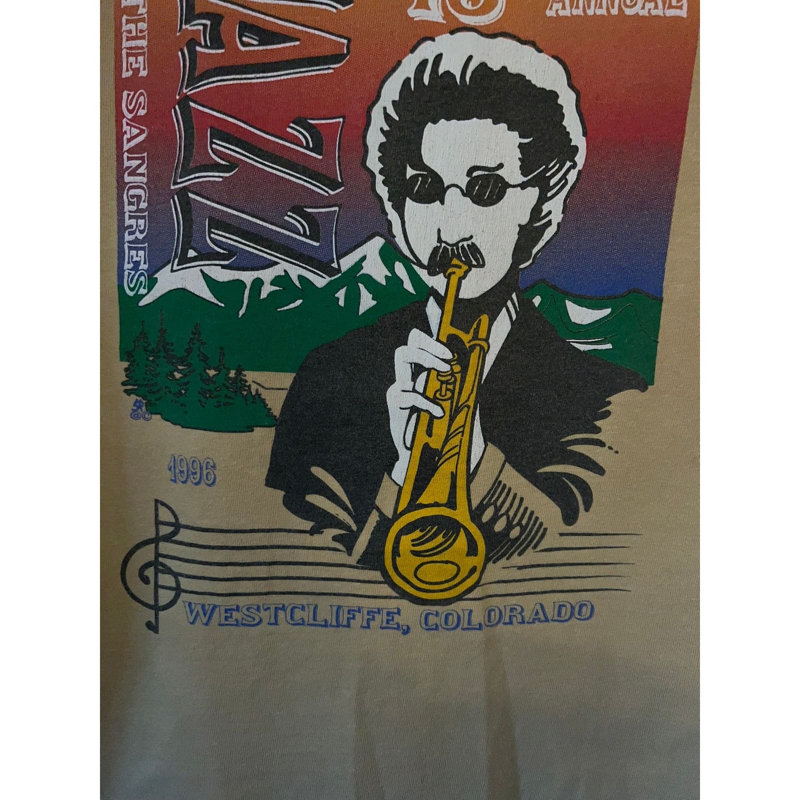 Hanes Vintage Jazz Shirt In The Sangres Westcliffe CO Tee 90s VTG Size US L / EU 52-54 / 3 - 4 Thumbnail