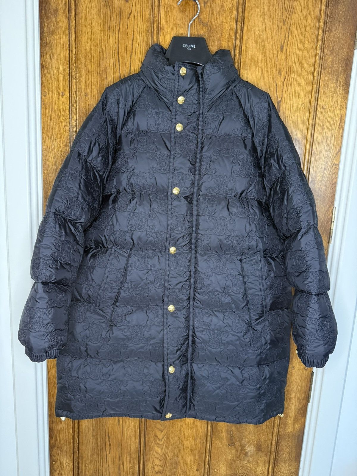 Celine $5k Celine Long Triomphe black logo coat jacket Hedi Slimane Size US M / EU 48-50 / 2 - 2 Thumbnail