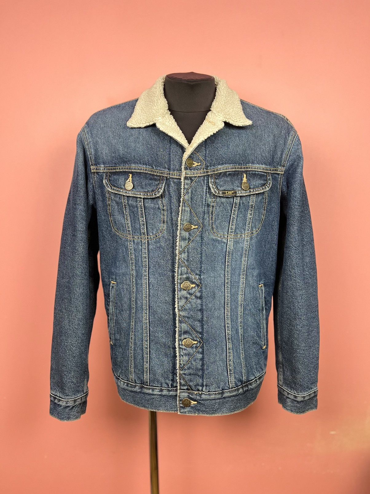 image of Lee Storm Rider Vintage Sherpa Jeans Jacket in Blue, Men's (Size Large)