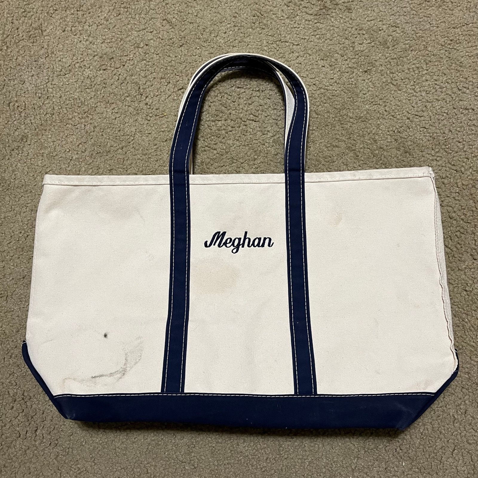 L.L. Bean Vintage L.L. Bean Boat and Tote Bag 23 Inch Canvas Navy Trim Size ONE SIZE - 2 Thumbnail