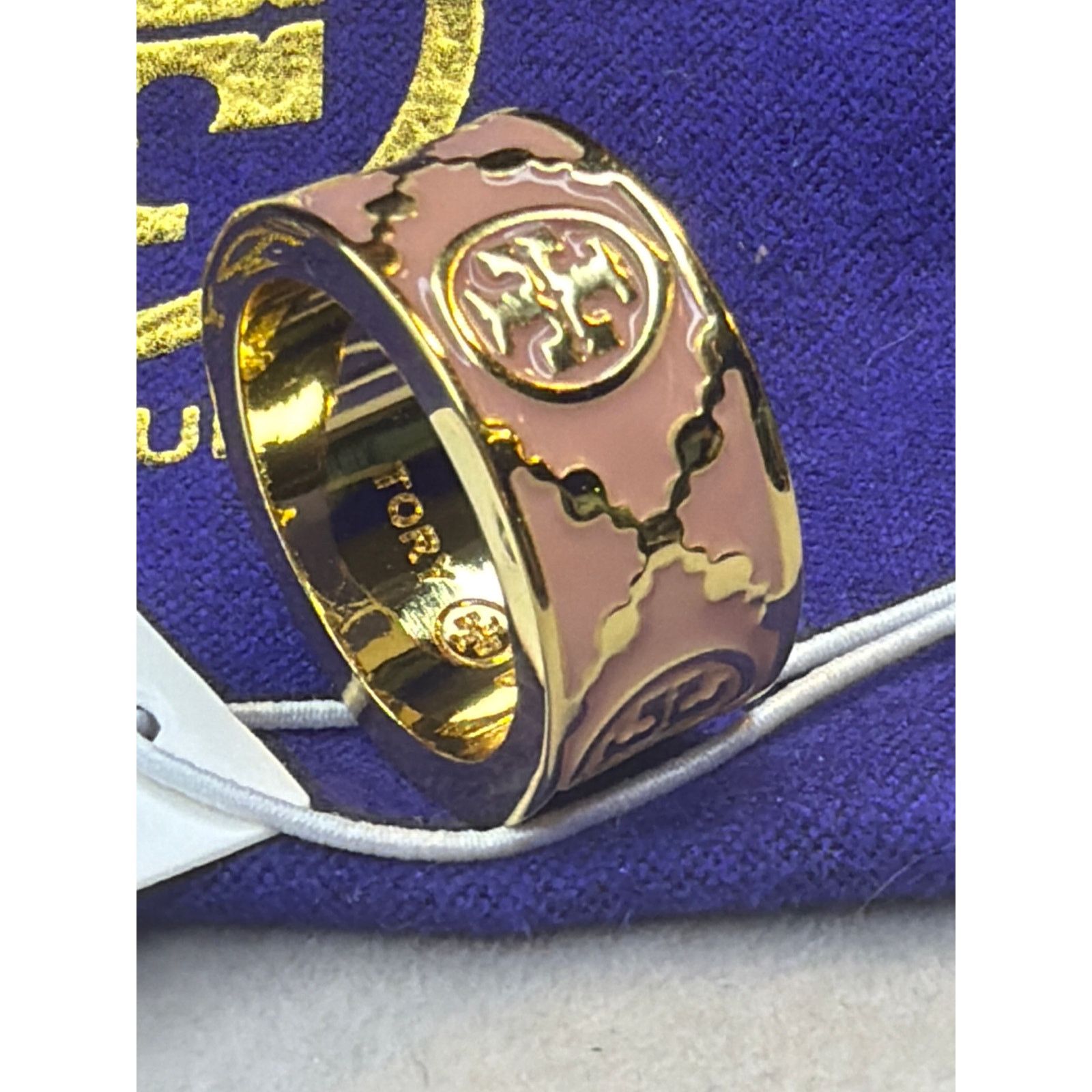 Tory Burch Tory Burch T Monogram Enamel Ring Brown Enamel Sz 7 Signed Size ONE SIZE - 7 Thumbnail