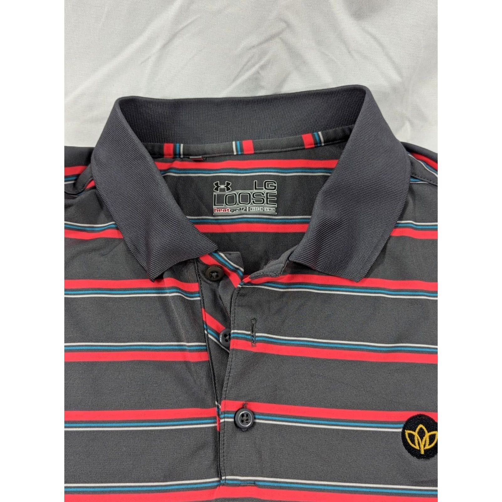 Under Armour Under Armour Polo Shirt S/S Golf Draddy Sport Multicolor Striped Gray Pink Large - Men Size US L / EU 52-54 / 3 - 4 Thumbnail
