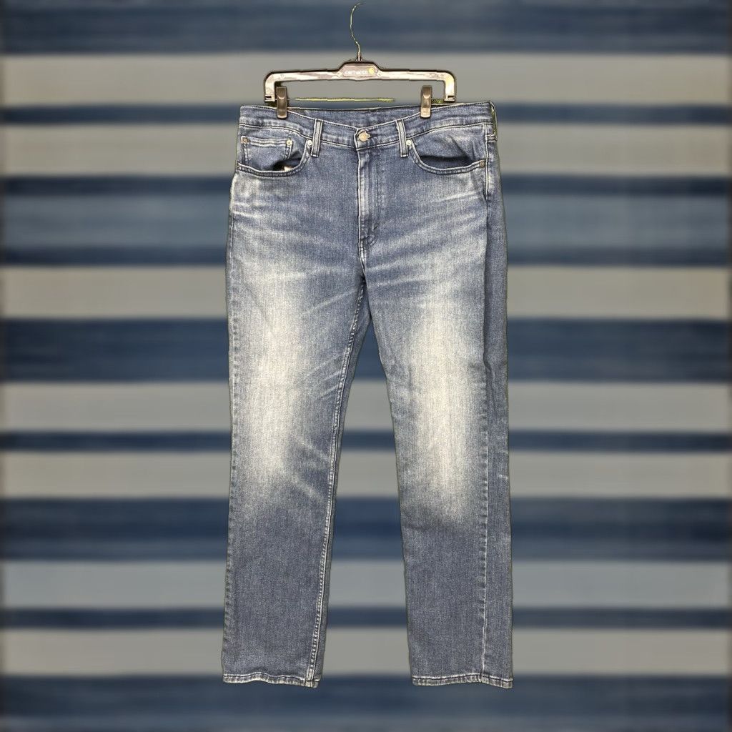 Levi's Levis Jeans Mens 36x34 Slim Straight Whiskered Fade Medium Wash Blue Y2K Size US 36 / EU 52 - 1 Thumbnail