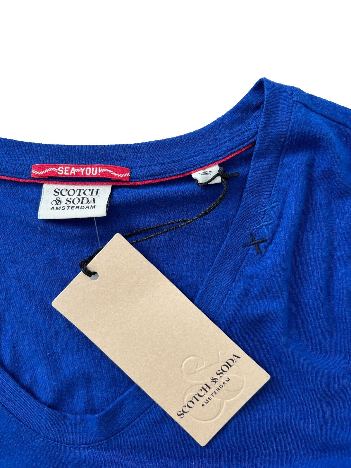 Scotch & Soda Scotch & Soda V-Neck Linen Blend Tee Blue ( S ) Size S / US 4 / IT 40 - 4 Thumbnail
