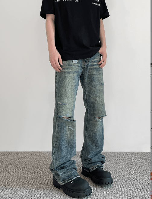 Japanese Brand American retro street distressed flared ripped jeans y2k Size US 32 / EU 48 - 2 Thumbnail