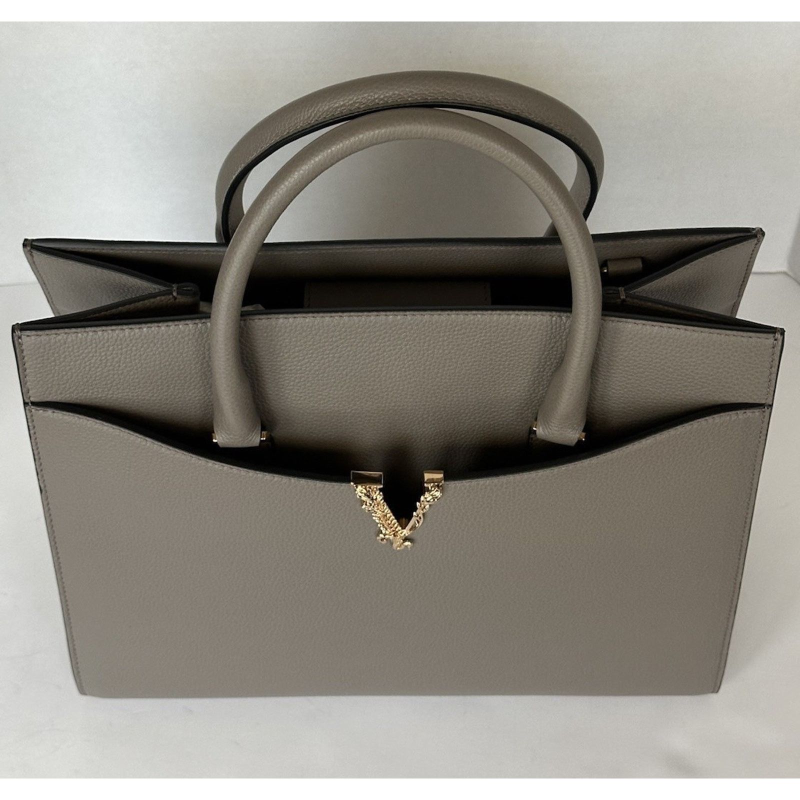 Versace Versace Virtus Grainy Leather Grey Large Bag 1005961 Size ONE SIZE - 4 Thumbnail