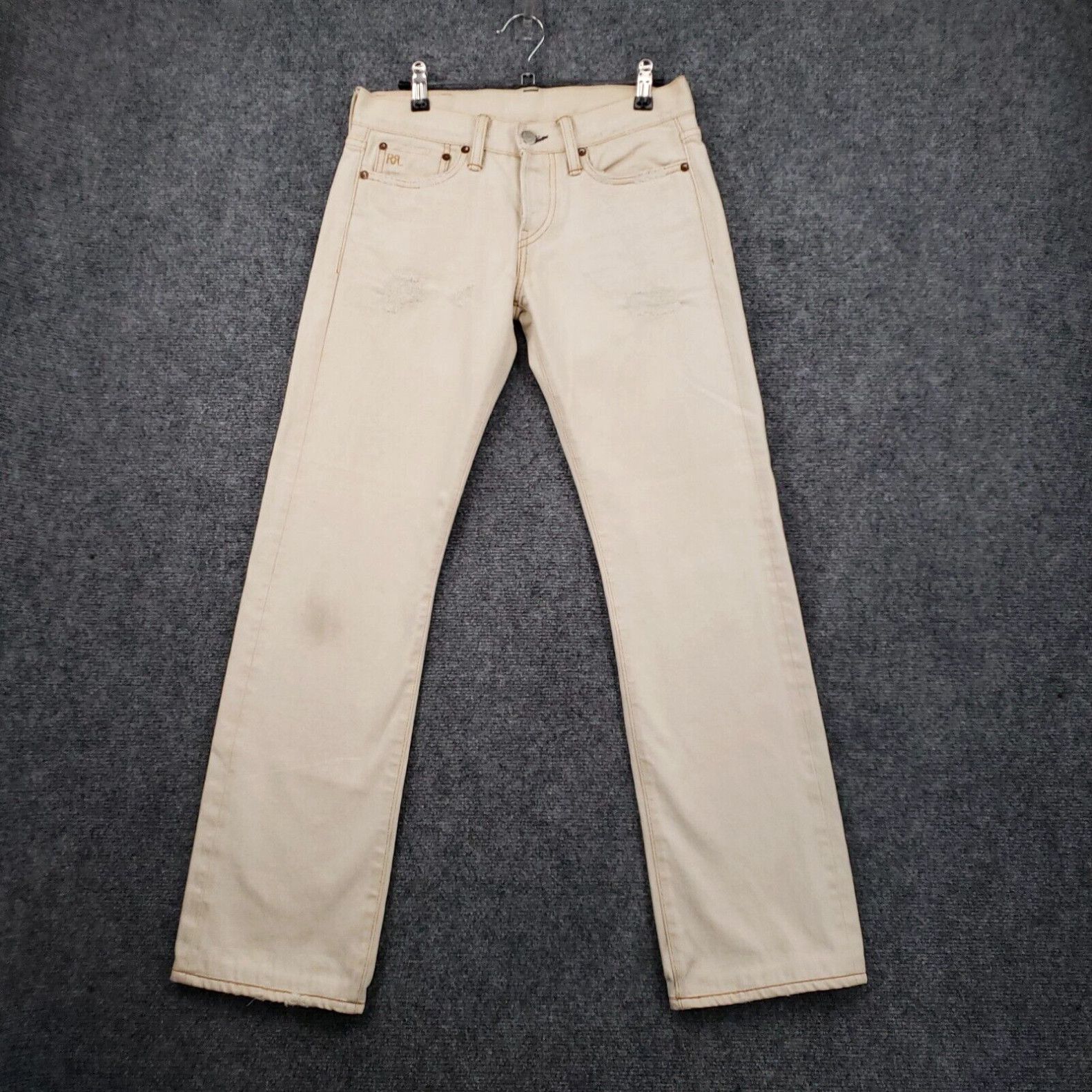 image of Rrl Ralph Laurent Jeans Mens 30X30 Beige Japanese Woven Selvedge Denim Button Fly in White