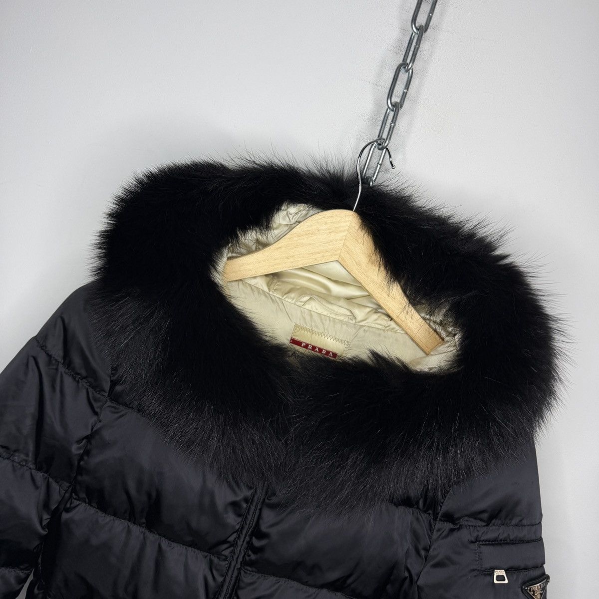 Prada Goose Down Black Fox Fur Puffer Coat Jacket 38 Milan Size XS / US 0-2 / IT 36-38 - 4 Thumbnail
