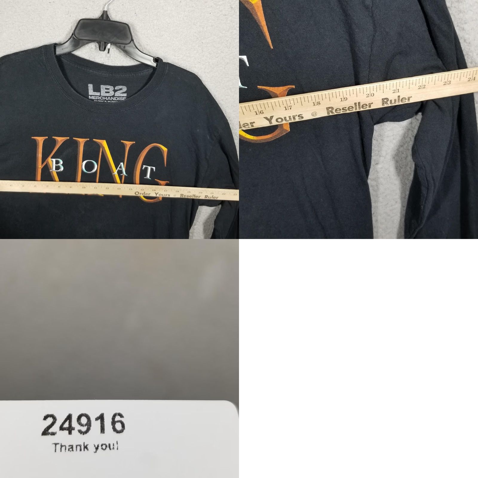 Vintage LB2 Merchandise King Boat Shirt Mens Medium Black Long Sleeve Crew Neck Graphic Print 90s Concert Theme Music Shirt Men Size US M / EU 48-50 / 2 - 8 Thumbnail