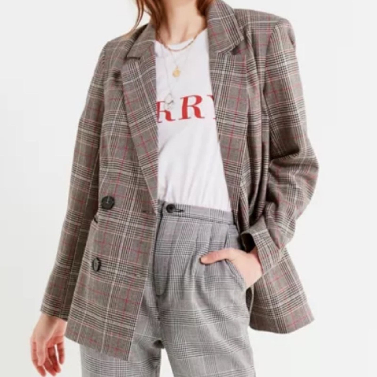 Urban Outfitters New Urban Outfitters $99 Plaid Red Blk Check Blazer S Size S / US 4 / IT 40 - 3 Thumbnail