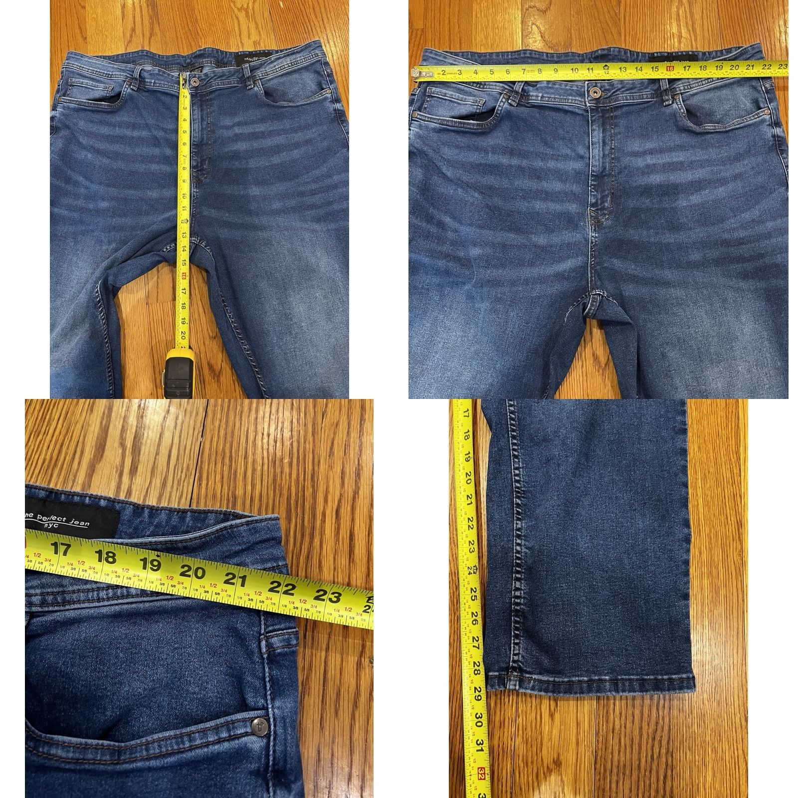 Denime the perfect jean nyc Jeans Men 44x30 Athletic Fit Stretch Straight Blue Denim 5-Pocket Zip Button Closure Regular Size Mens Size US 44 / EU 60 - 9 Thumbnail