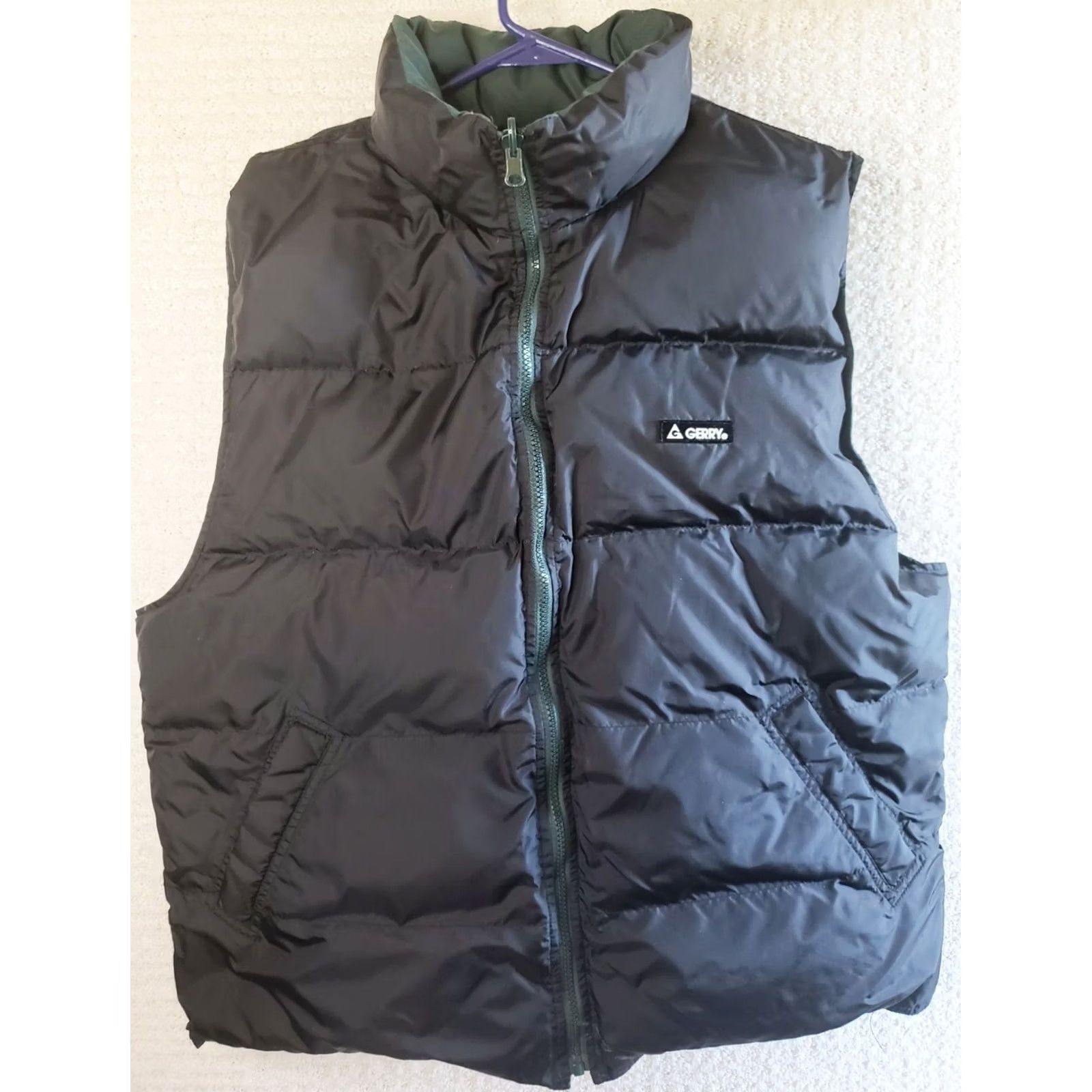 Vintage VINTAGE Gerry Vest Puffer Reversible Down Insulated Stand-Up Logo Green Black USA Mens L Size US L / EU 52-54 / 3 - 5 Thumbnail