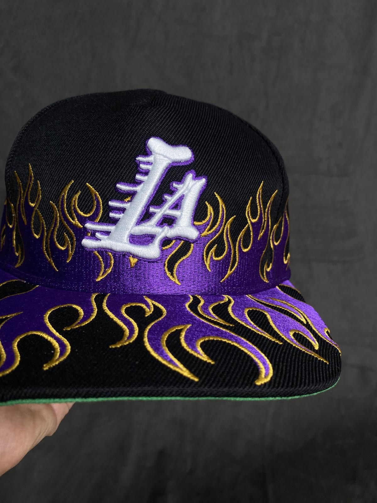 Japanese Brand Kill The Hype LA Lakers Purple Gold Flames Snapback Hat Size ONE SIZE - 3 Thumbnail