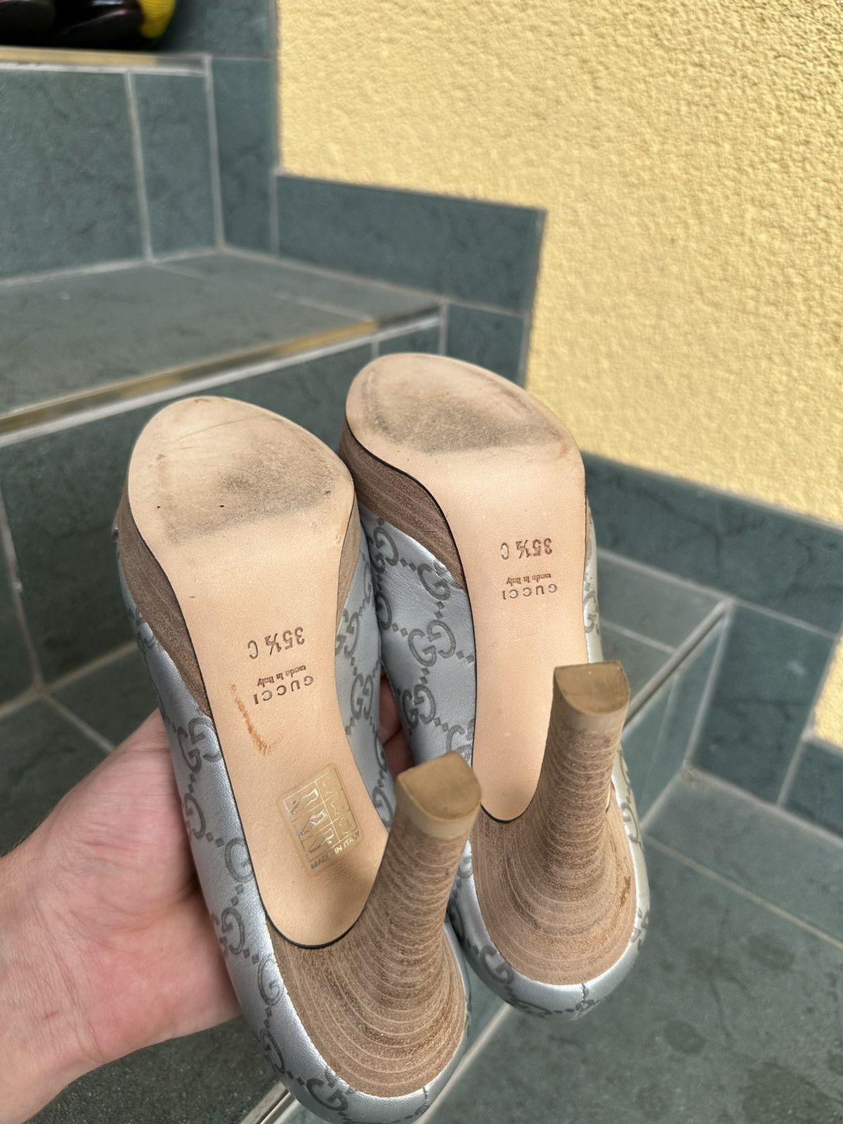 Gucci Gucci Monogram Heels Pumps Gray Luxury Shoes Made in Italy Size US 5.5 / IT 35.5 - 11 Thumbnail