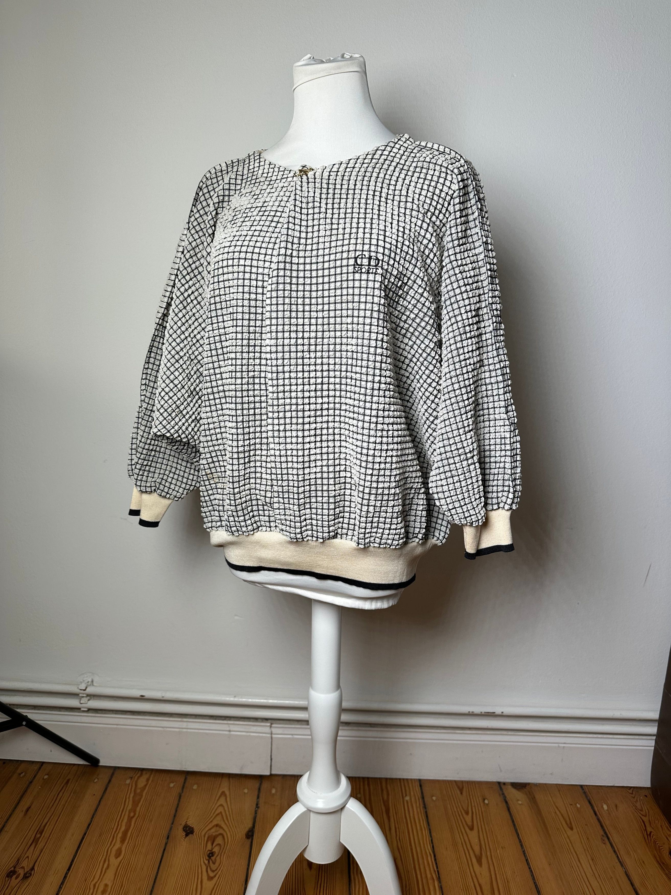 Dior Vintage Sports CD Logo Textured Checkered Pullover Cream Bla Size M / US 6-8 / IT 42-44 - 1 Thumbnail
