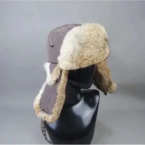 Other Warm Natural Rabbit Fur Bomber Hat With Earflaps Size ONE SIZE - 2 Thumbnail