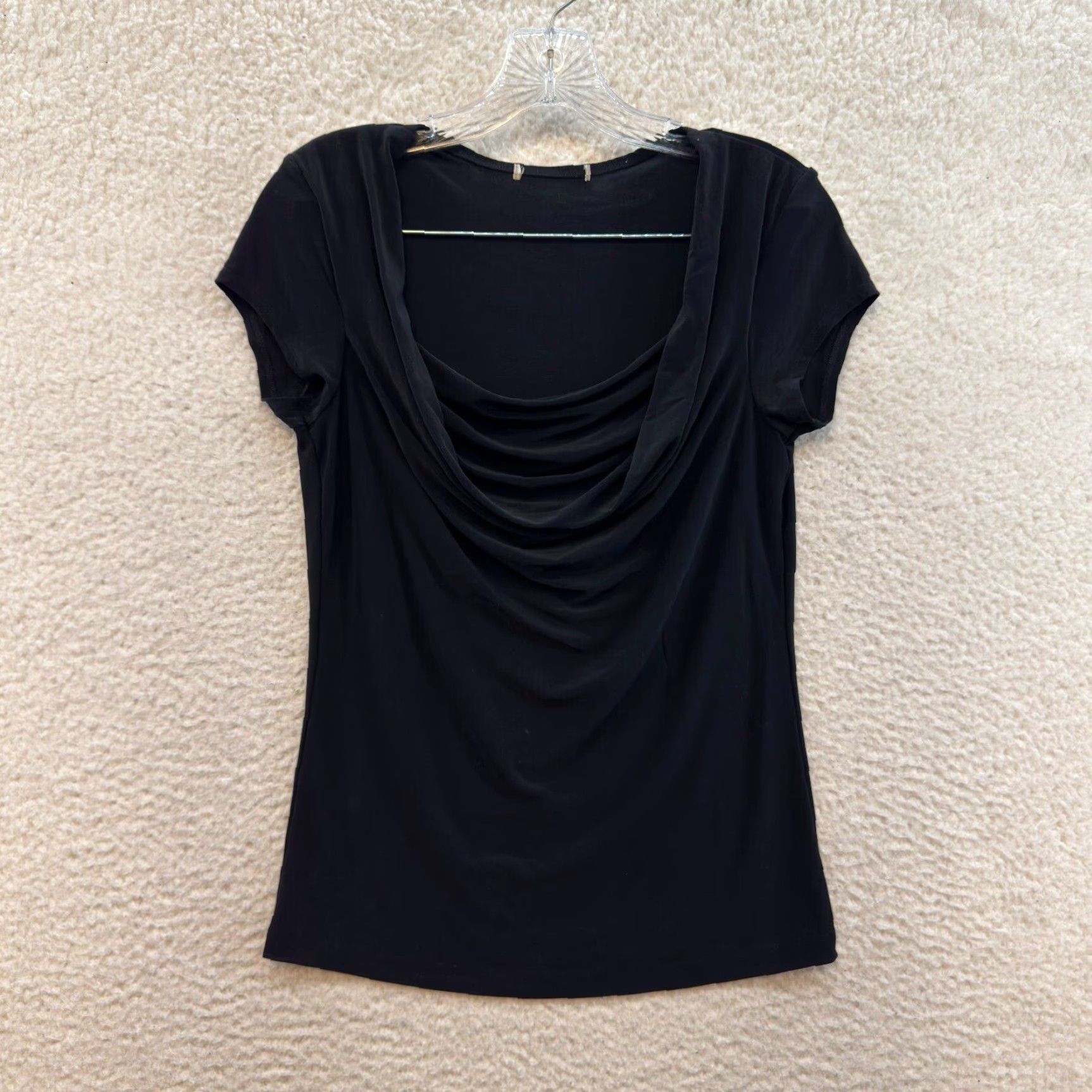 Vintage VINTAGE 90s Y2K Top Black L/XL Shirt Women Siren Cowl Office Slinky Stretch Corpcore Size L / US 10 / IT 46 - 2 Thumbnail
