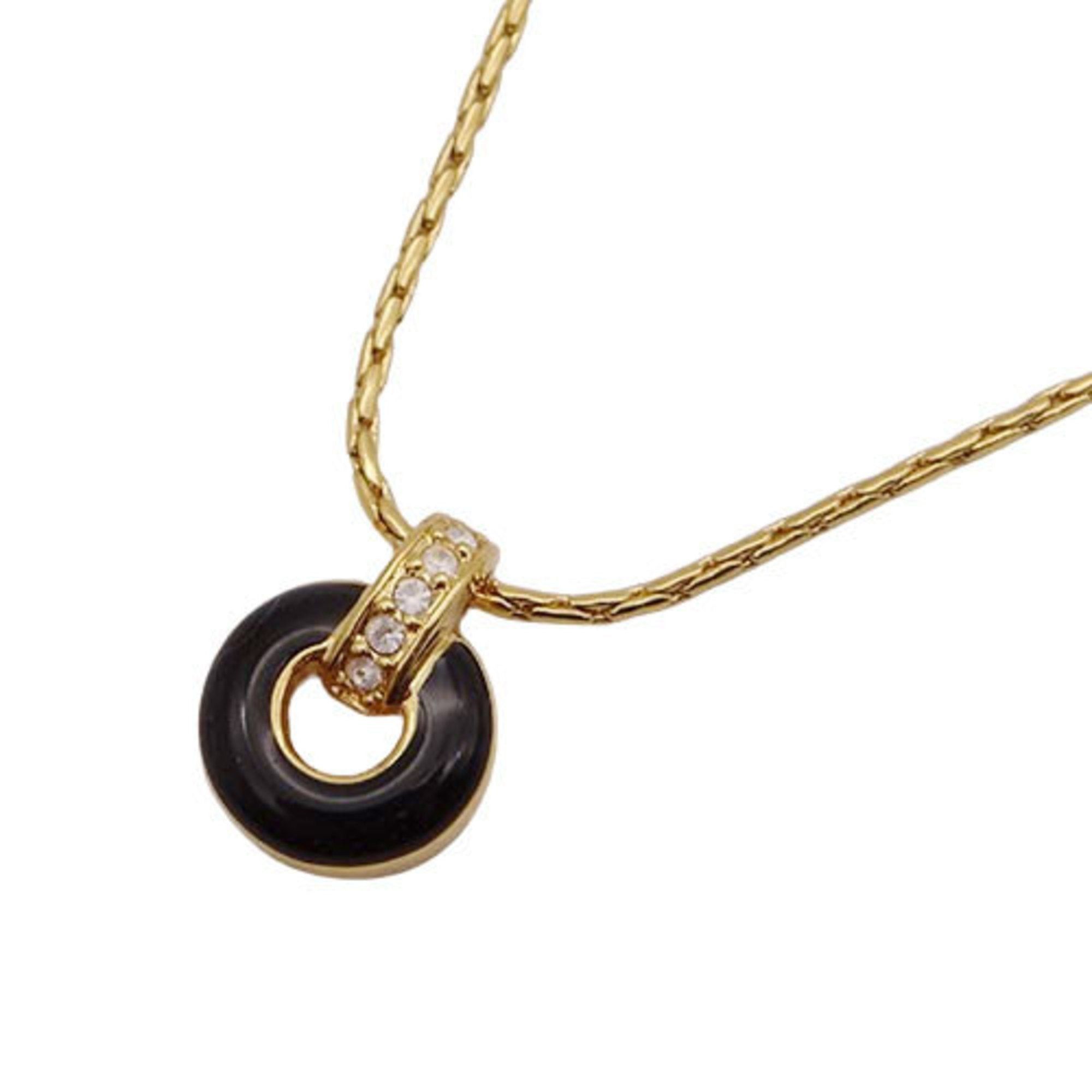 image of Christian Dior Dior Necklace Women's Brand Circle Round Transparent Stone Gold Black