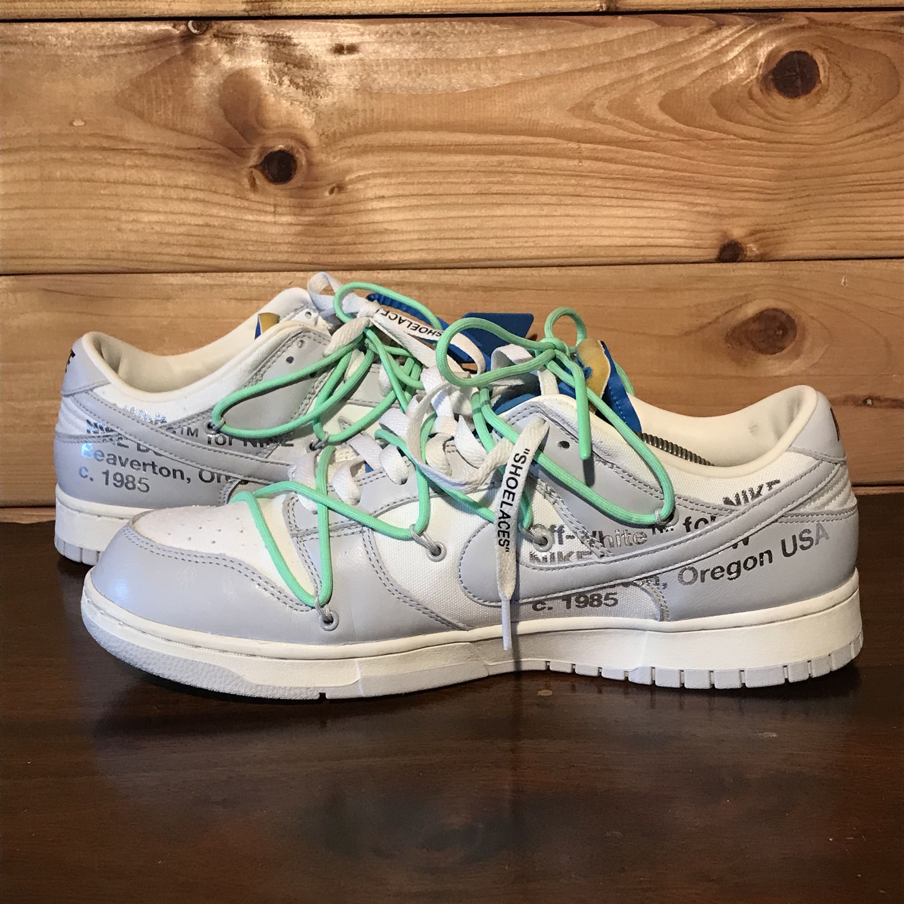 Nike × Off-White × Virgil Abloh 2021 Nike x Off-White Virgil Abloh Lot 26 Sail Grey Dunk Low Size US 12.5 / EU 45-46 - 8 Thumbnail